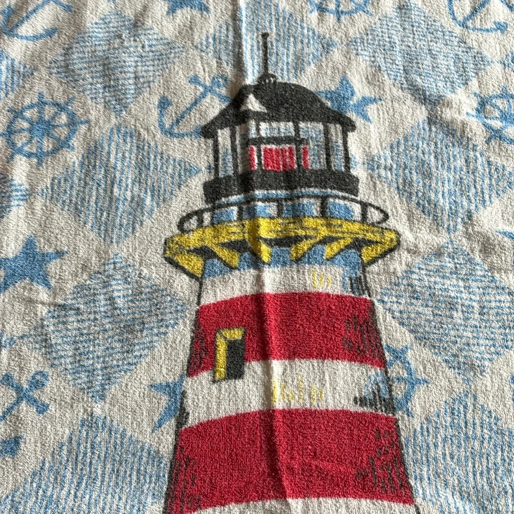 Lighthouse Beach Towel Vintage White And Red Beach Towel 1960s Kmart Beach